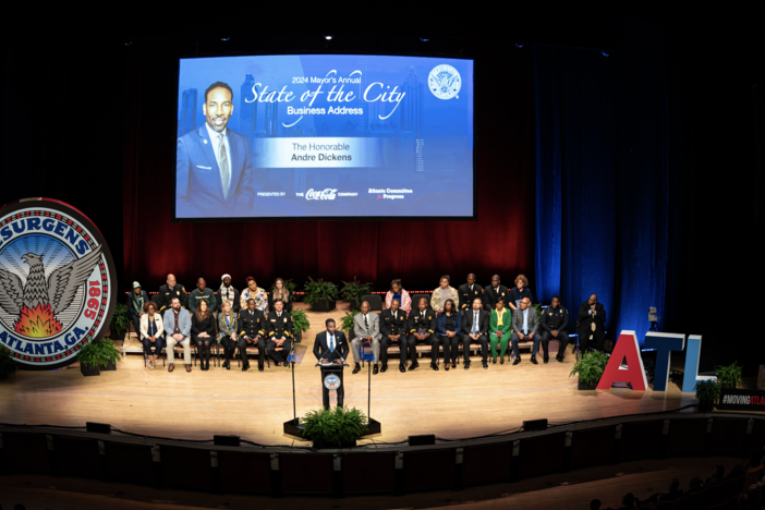 Atlanta Mayor Andre Dickens delivers his State of the City 2024 address at the Woodruff Arts Center in Atlanta on March 25, 2024.