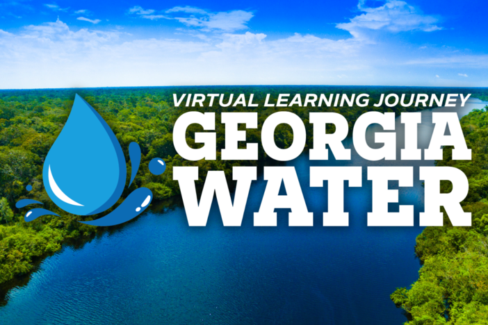 Georgia Water Virtual Learning Journey logo on top of a photo of a river.