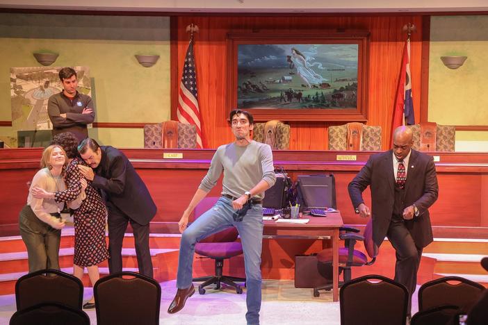 The Springer Theatre shows the play The Minutes by Tracy Letts in an April 11th, 2024 photo.