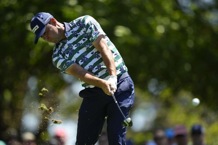 Gary Woodland hits his tee shot on the fourth hole during second round at the Masters golf tournament at Augusta National Golf Club Friday, April 12, 2024, in Augusta, Ga. 