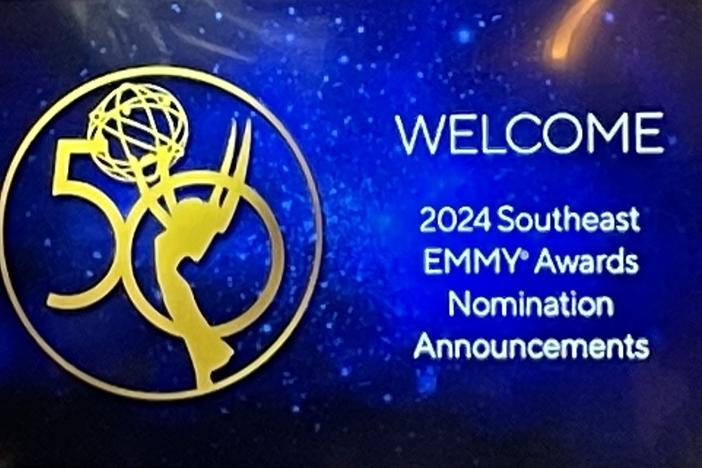 A picture of a screen that reads "WELCOME 2024 Southeast EMMY Awards Nomination Announcements"