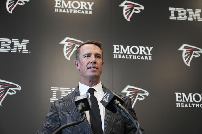 Former Atlanta Falcons' quarterback Matt Ryan announces his retirement during a news conference Monday, April 22, 2024, in Flowery Branch, Ga.