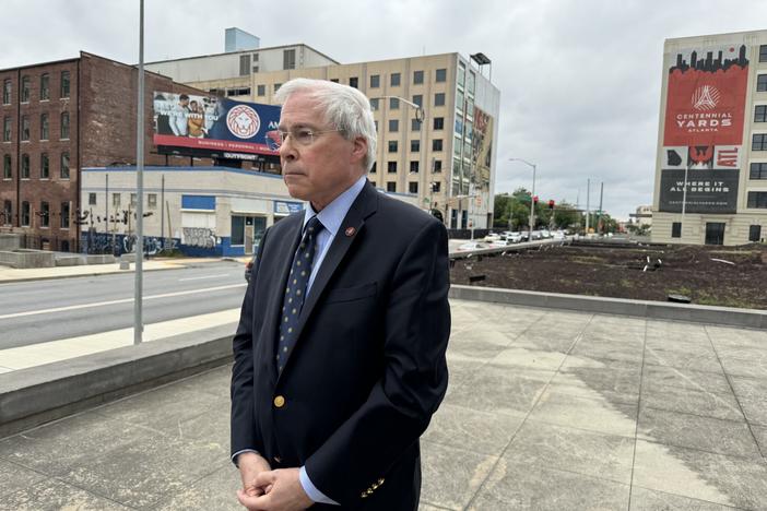 ohn Barrow, who is running for the state Supreme Court, talks to reporters outside the federal courthouse in Atlanta Monday. Jill Nolin/Georgia Recorder