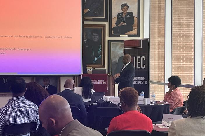 Business Owners with the Airport Concessioner Accelerator Program listen to a presentation on May 8, 2024 