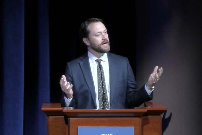 Jason Carter, 48, serves as Chair of the Board of Trustees at the Carter Center in Atlanta.  He spoke during a mental health forum at  the Center on May 14, 2024.