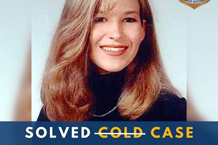 An image of Tara Louis Baker is shown on a GBI poster indicating her case is no longer "cold" but "solved."