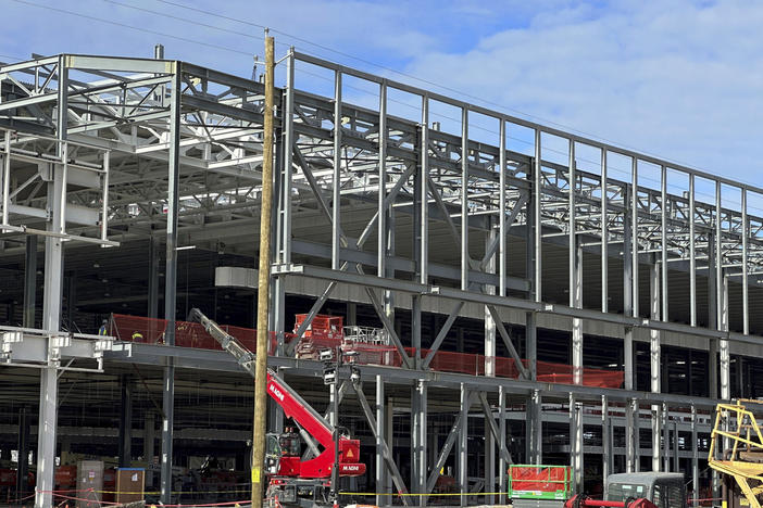 A factory building is under construction at Hyundai's first U.S. plant for manufacturing electric vehicles, Oct. 25, 2023, in Ellabell, Ga. On Monday, June 3, 2024, a Georgia conservation group filed notice of its intent to sue two U.S. government agencies, saying they failed to properly assess the environmental impacts of the $7.6 billion electric vehicle and battery plant Hyundai is building outside Savannah, Ga. 