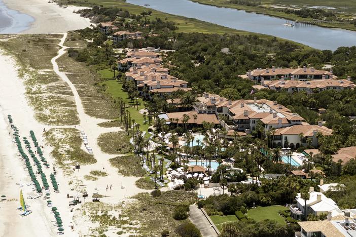 An aerial view of Sea Island, a privately owned luxury resort enclave next to St. Simons Island in Glynn County.