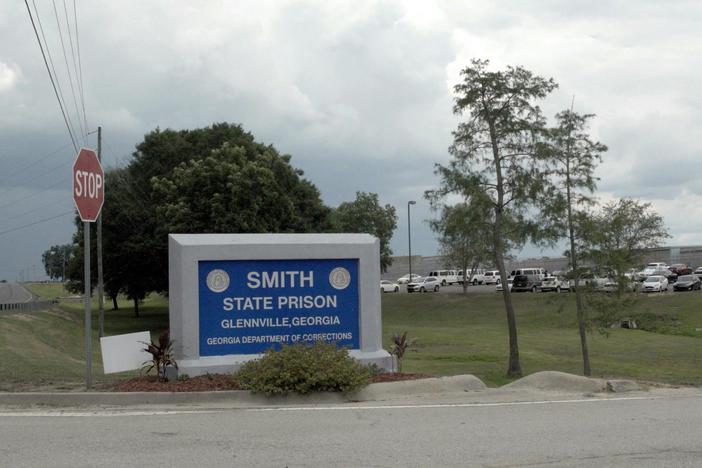 A sign outside Smith State Prison in Glennville, Ga. 