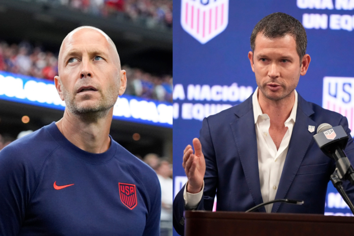 Former USNMT head coach Gregg Berhalter (left) and U.S. Soccer Federation CEO J.T. Batson (right).