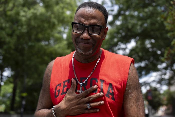 L.J. Boyd, 62, of Hastings, Fla., gestures during an interview with the Associated Press, Monday, July 22, 2024, in Atlanta. 