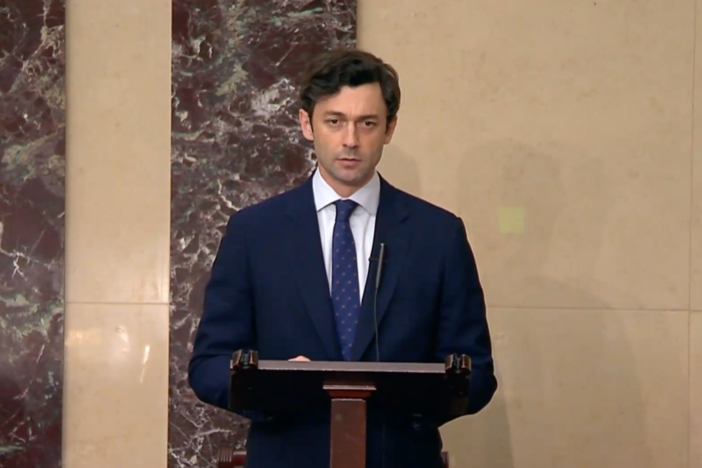 Sen. Jon Ossoff at a press conference on July 11, 2024, discussing the Federal Prison Oversight Act that passed in the Senate the same day and heads to the President’s desk to become law. (Screenshot)