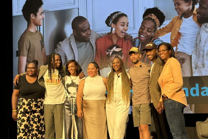 The Black to the Future Action Fund representatives and local community members pictured in Atlanta on August 8, 2024, at the release of the Black Economic Agenda. Ambria Burton/GPB News