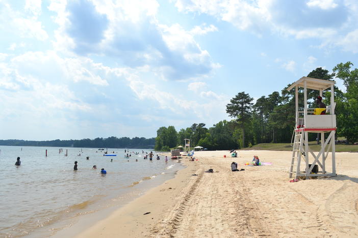 The beach at Lake Tobesofkee in Bibb County, in the near center of the state of Georgia. 