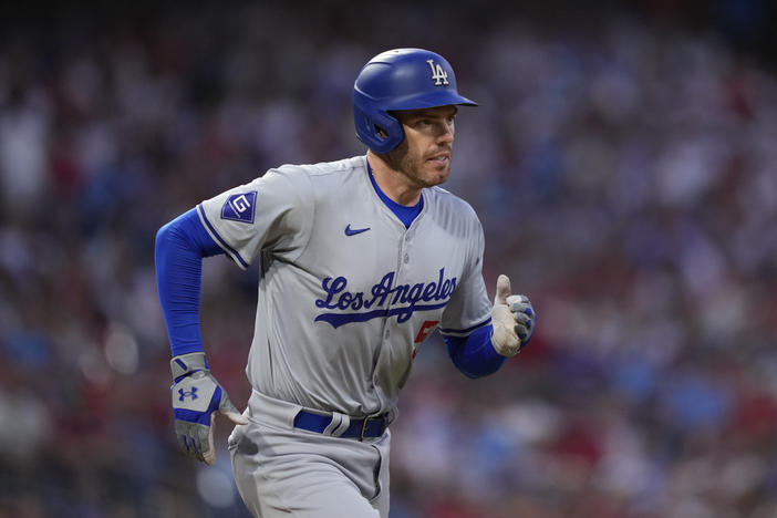 Los Angeles Dodgers' Freddie Freeman plays during a baseball game, Thursday, July 11, 2024, in Philadelphia. Freeman and his wife Chelsea said in a joint social-media post that their 3-year-old son Maximus is suffering from Guillain-Barre syndrome, a rare neurological disorder.
