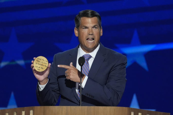Former Georgia Republican Lt. Gov. Geoff Duncan speaks on stage during the third day of the Democratic National Convention on Aug. 21, 2024 in Chicago.