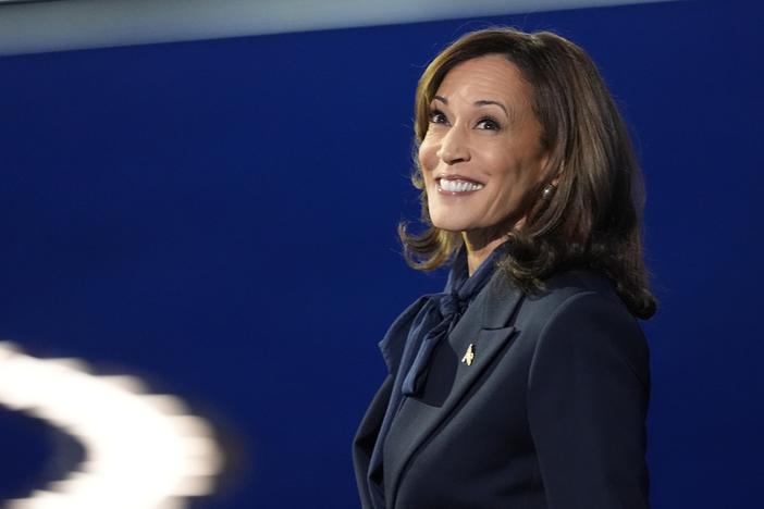 Democratic presidential nominee Vice President Kamala Harris speaks during the Democratic National Convention Thursday, Aug. 22, 2024, in Chicago. 