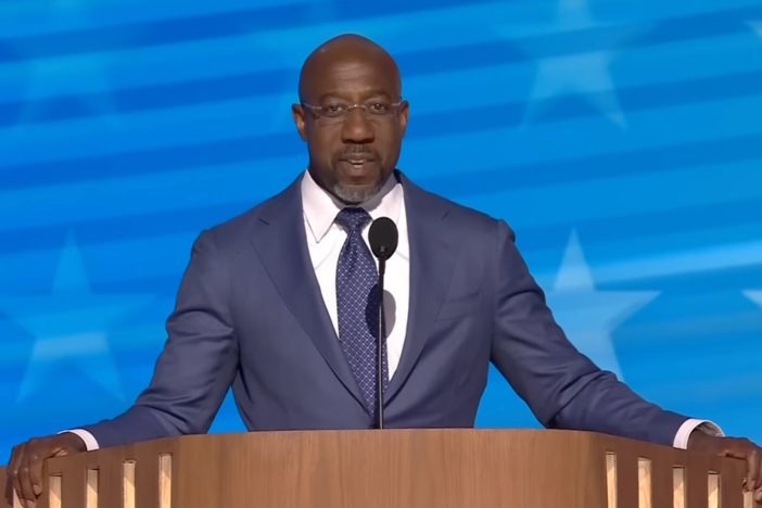 U.S. Senator of Georgia Raphael Warnock delivered a speech at the Democratic National Convention in Chicago on night 1 of the event on August 19, 2024. (Screenshot)