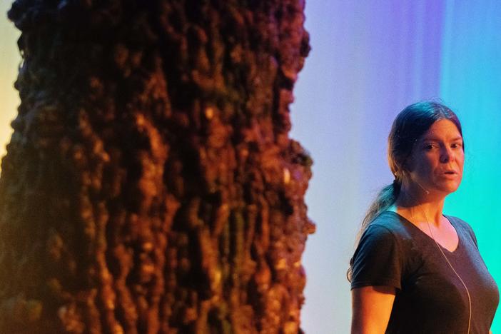 Mary Kathryn Nagle rehearses her play "On the Far End" at Theatre Macon ahead of her performance there.