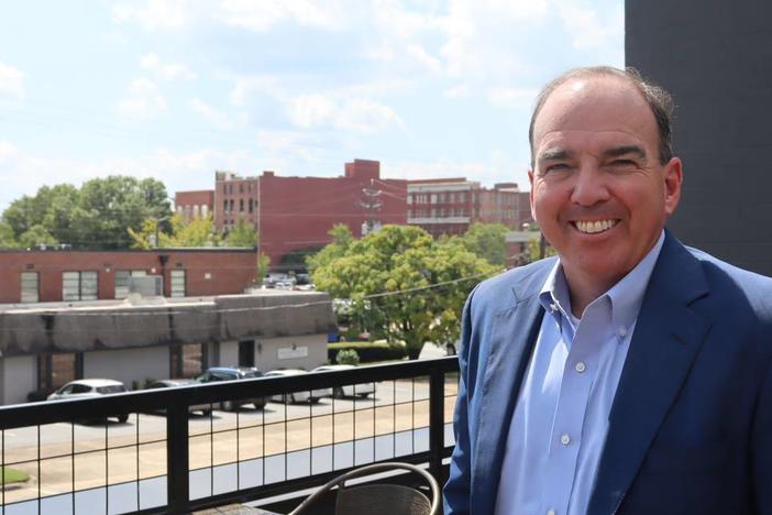Ben Finley, 58, Attorney at The Finley Firm poses in front of his firm on 13th Street atop Nonic in Columbus, Georgia on Sept. 18, 2024. Kala Hunter
