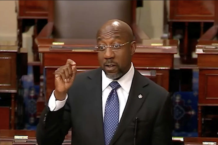 Georgia U.S. Senator Raphael Warnock gave remarks on the Senate Floor on Monday, September 9, 2024, to honor the four victims of the September 4, 2024, shooting at Apalachee High School in Winder, Georgia. Screenshot