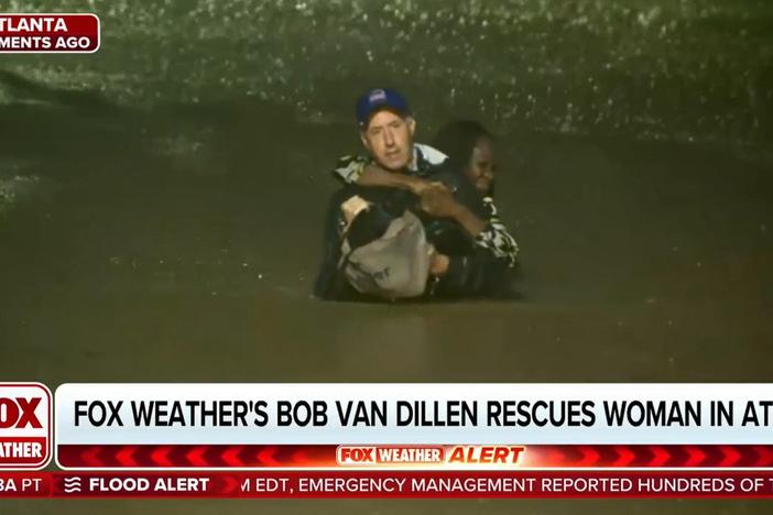 FOX Weather meteorologists Bob Van Dilsen rescued a woman trapped in her car on a flooded road early on Friday, September 27, 2024. Courtesy FOX