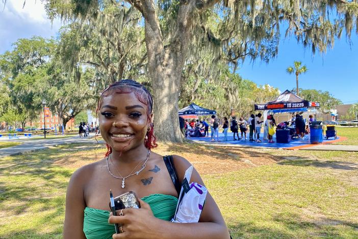Savannah State University freshman Sanaai Stewart on campus after updating her voter registration at an event hosted by Black Voters Matter on Sept. 20, 2024.