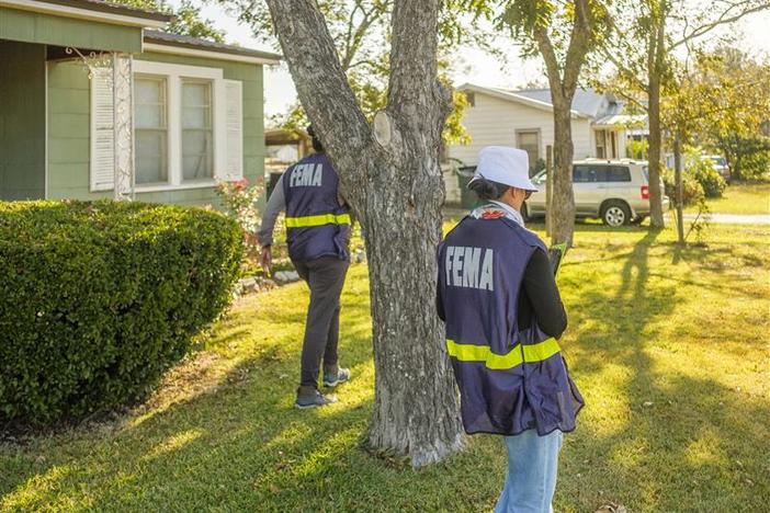 FEMA workers going door to door in Soperton, in Treutlen County, Tuesday morning.