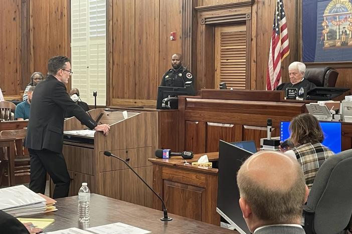 Attorney Ken Jarrard makes his case to Superior Court Senior Judge Gary McCorvey during oral arguments in McIntosh v. Webster on Sept. 20, 2024.  Credit: Mary Landers/The Current GA