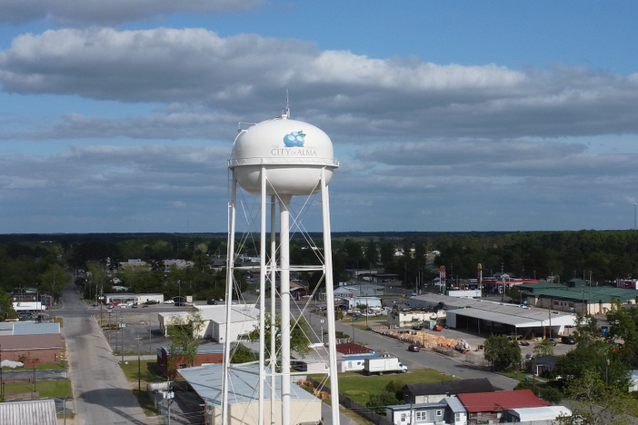 Blueberries painted on the water tower in Alma, Georgia