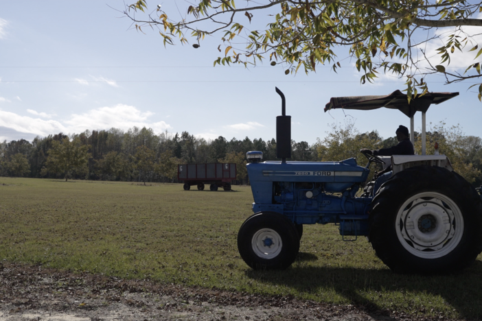 Curtis Collins on a tractor at EKC Farms