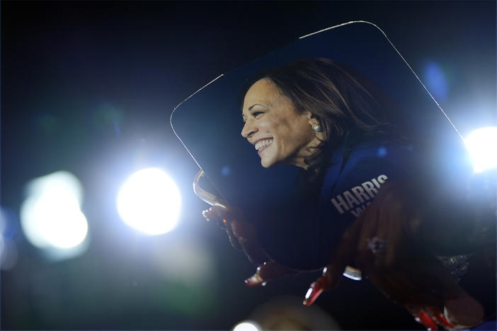 Supporters arrive before Democratic presidential nominee Vice President Kamala Harris at a campaign rally at James R. Hallford Stadium, Thursday, Oct. 24, 2024, in Clarkston, Ga.