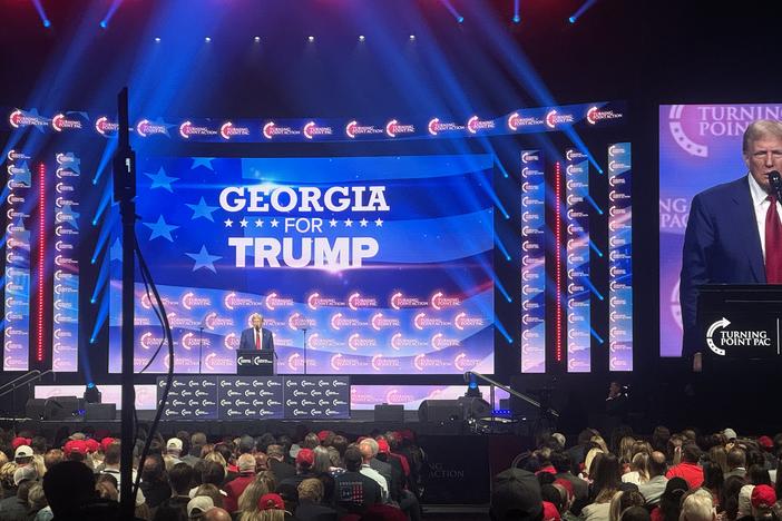 Former President Donald Trump rallies supporters at an event in Duluth, Ga., on Oct. 23, 2024.