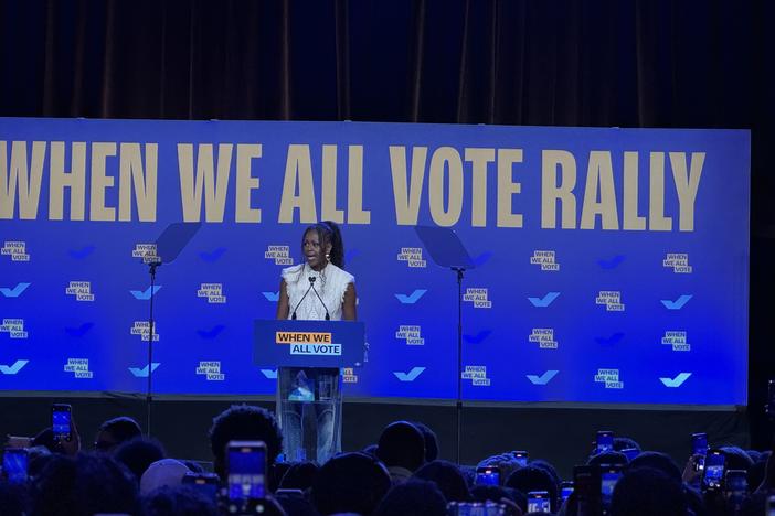 Former First Lady Michelle Obama at the When We All Vote Rally in College Park on October 29, 2024. Sarah Kallis/GPB News