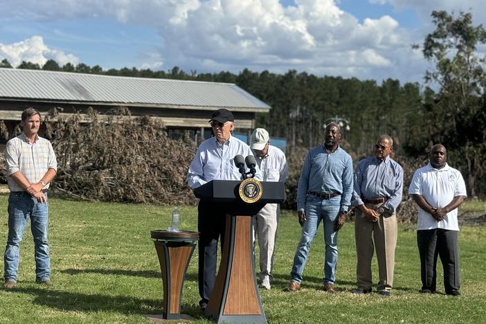 President Joe Biden speaks during a South Georgia visit to assess storm damage from Hurricane Helene