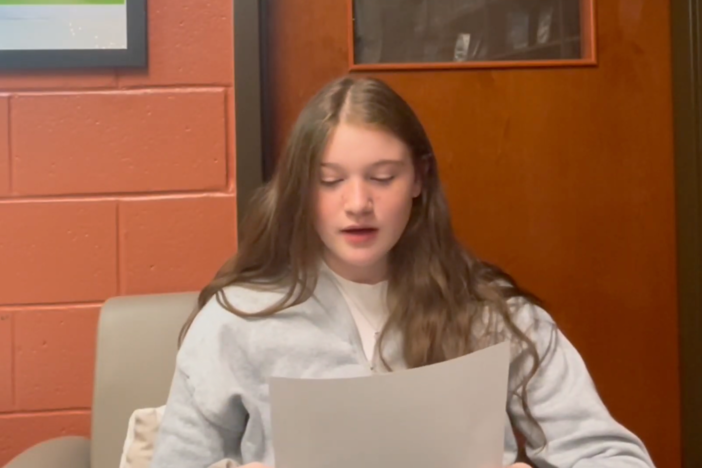 Alyssa L. Morton-Hardesty reads a letter to her sixth-grade self in October 2024. Screenshot