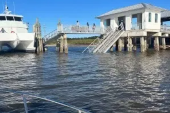 The Sapelo Island ferry dock on Saturday afternoon. A ramp collapse left several dead on Saturday, Oct. 19, 2024.