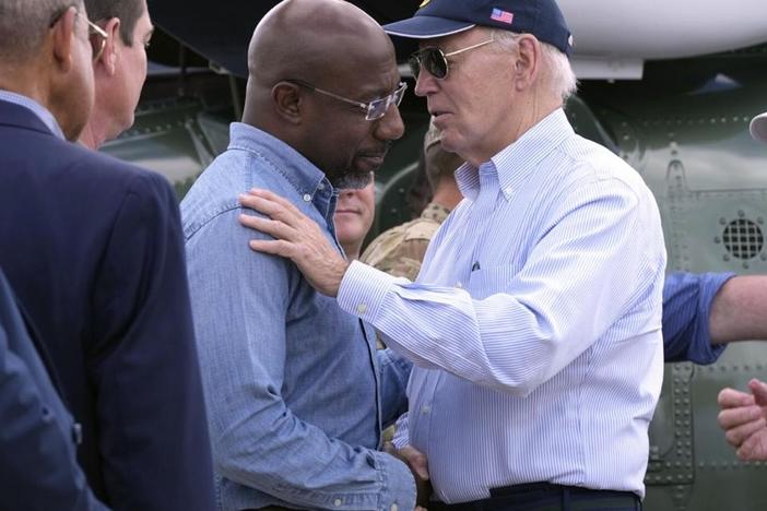 Georgia U.S. Senator Raphael Warnock pictured with President Joe Biden on Thursday, Oct. 3, during a visit to Valdosta, Ga., to assess the damage from Hurricane Helene. Courtesy U.S. Senator Raphael Warnock