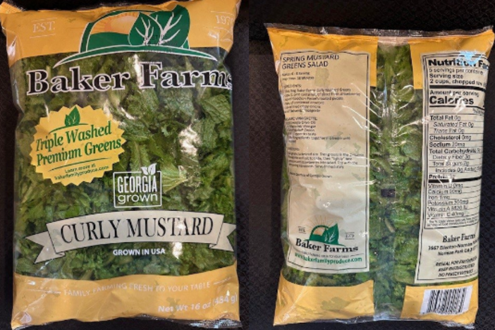 Baker Farms Brand Curly Mustard, as pictured, is being recalled for listeria monocytogenes. (Courtesy of Georgia Department of Agriculture)