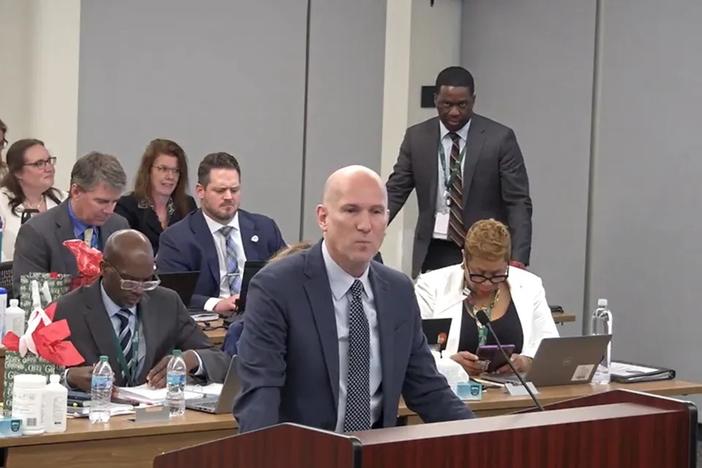 Assistant Superintendent of Schools Chris Matthews gives an update on Fulton County Schools Student Support Services during the school board’s Dec. 10 work session. (Photo supplied by FCS)