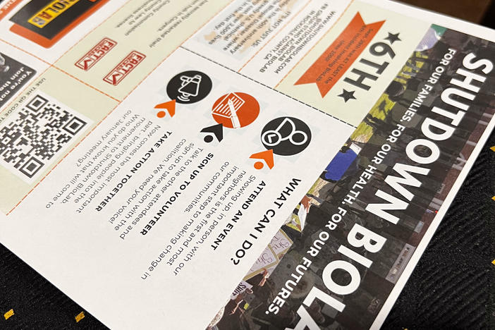 A flyer distributed at a community forum for residents impacted by the BioLab fire