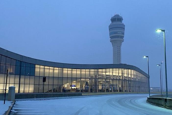 Atlanta's Hartsfield-Jackson International Airport covered in snow on January 10.