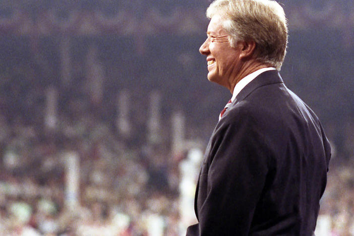 Jimmy Carter accepts the presidential nomination of his party at the Democratic National Convention, August 14, 1980.