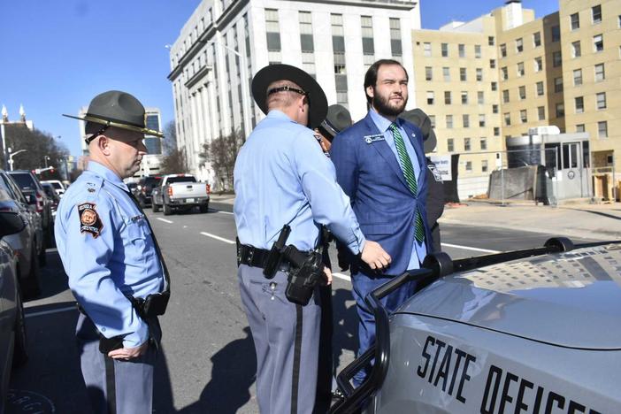  Georgia state Sen. Colton Moore is arrested outside the Capitol soon after he deliberately violated a ban barring him from entering the House chambers. Ross Williams/Georgia Recorder