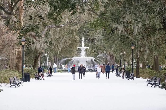 Forsyth Park after a snowfall in Savannah on Jan. 21, 2025 Credit: Justin Taylor/The Current GA