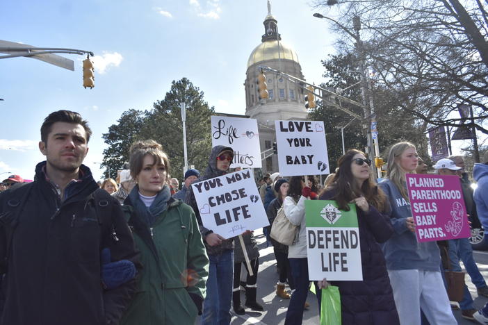 Anti-abortion activists march through downtown Atlanta Friday as part of the Georgia Stand for Life march. Ross Williams/Georgia Recorder