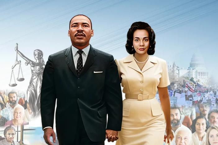 A painting of Martin Luther King Jr. and Coretta Scott King