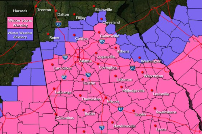 Snow and freezing temperatures are shown across Georgia on Jan. 21, 2025.