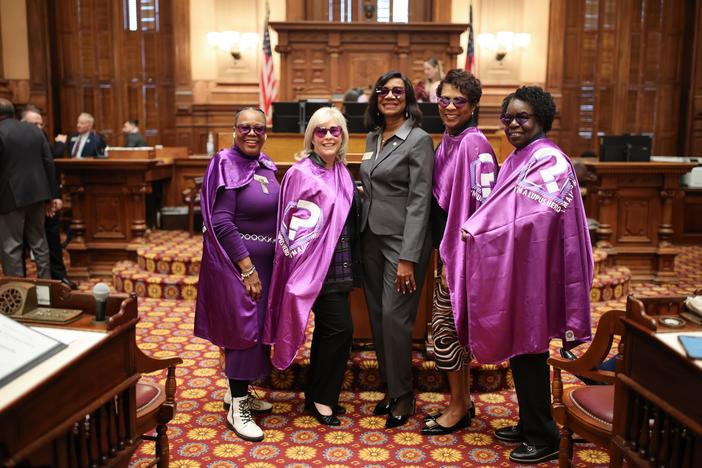 On Thursday, February 13, 2025, Georgia Representatives wore purple capes and glasses in honor of their support of lupus patients and caregivers. Credit: Georgia House of Representatives 