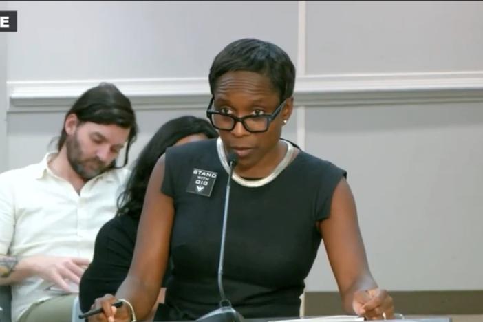 Atlanta Inspector General Shannon Manigault speaking to the governing board of the OIG to address concerns raised by city leaders at a meeting September 19, 2024.